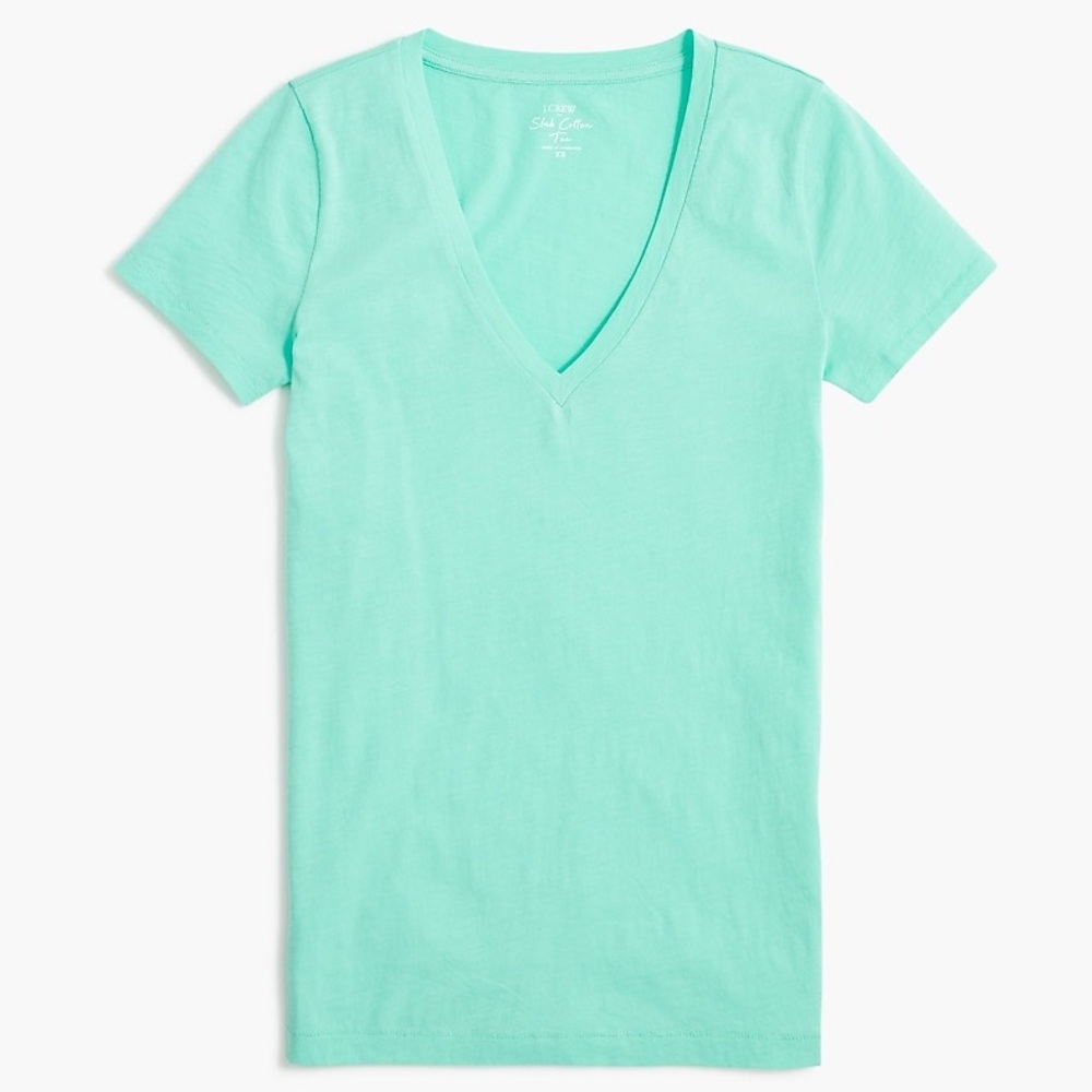 J. CREW V-Neck Tee Vintage Slub Cotton Sunwashed Mint Short Sleeve T-Shirt NWT - Picture 2 of 9